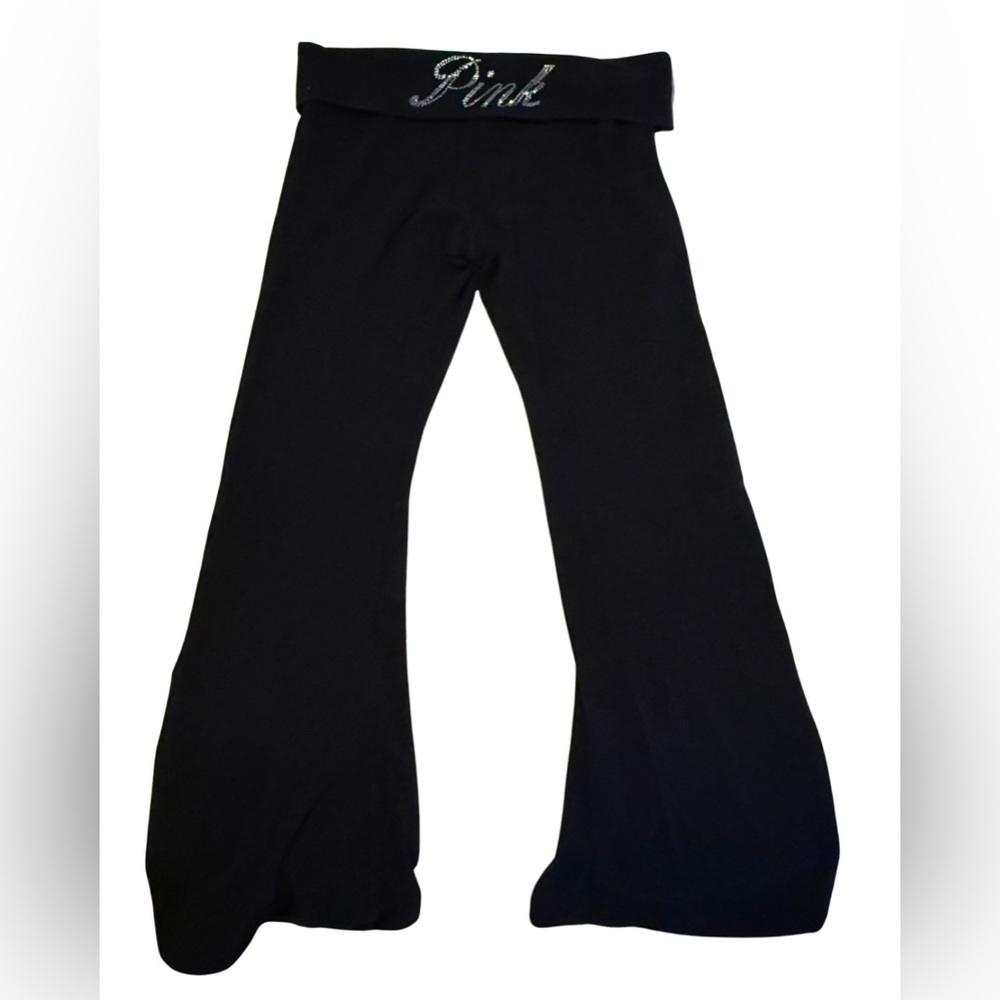 PINK Victoria's Secret Black fold over yoga pants with rhinestones